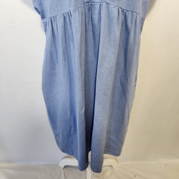 Briggs Ladies Size X-Large Blue Linen Blend V-Neck Pockets Pleated Dress Casual - Picture 4 of 16